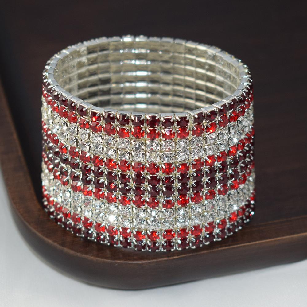 Bracelet Super Flash Incrusté de Cristal Brillant Strass Multi-Couches Large Cordon Élastique Ornement