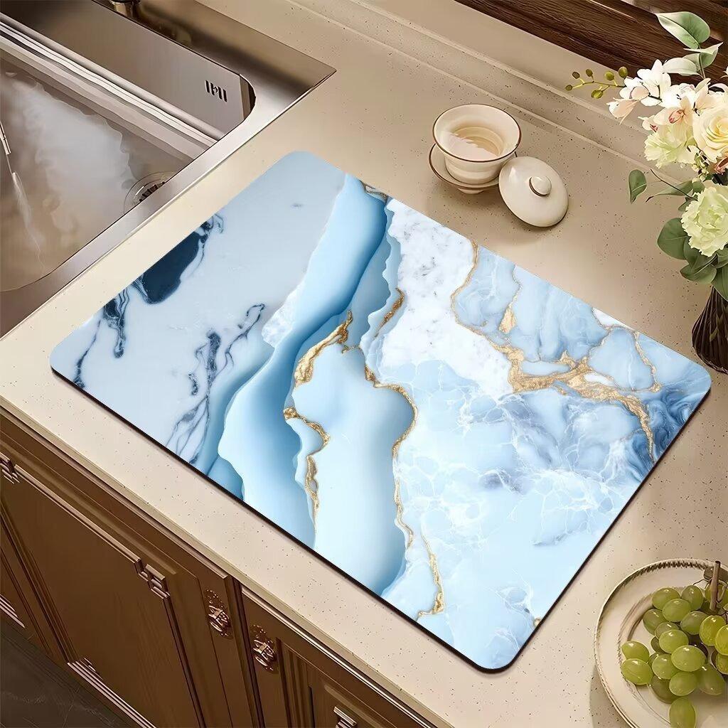 Absorbent Anti-slip Coffee Dish Mats Marble Print Kitchen Absorbent Draining Mat Drying Mat Quick Dry Bathroom Drain Pad
