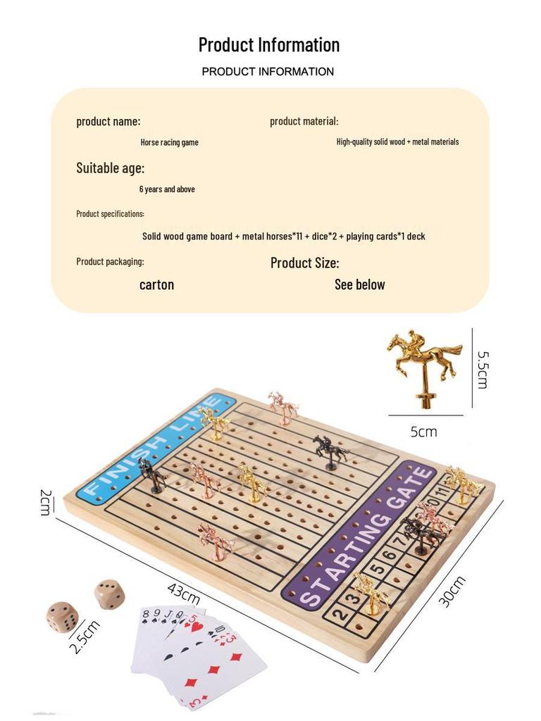 Solid Wood Horse Racing Board Game for Kids – Educational Wooden Toy