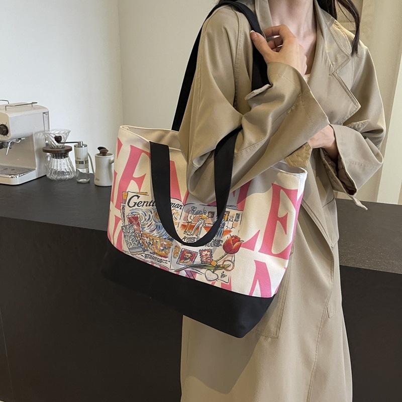 Large Capacity Alphabet Canvas Bag Women 2025 New Gentlewoman Fashion Printed Shoulder Bag Casual Bag