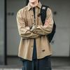 Men's Long Sleeve Japanese Retro Work Shirt - Korean Style Trendy Loose Fit with Pocket, Versatile Youth Casual Jacket.