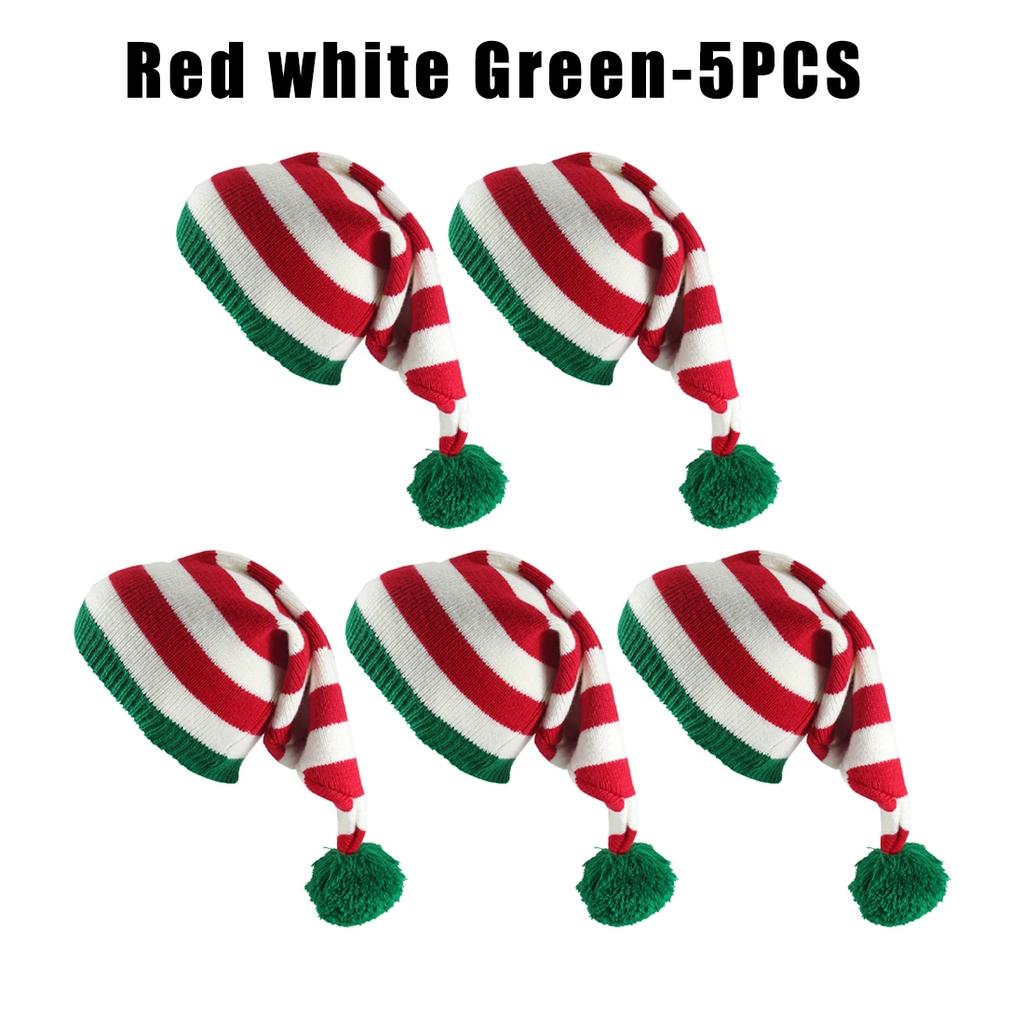 Christmas Unisex Knit Stocking Cap Euro Style Long Tail Pom Pom Elf Hat Festive Winter Accessory Gift