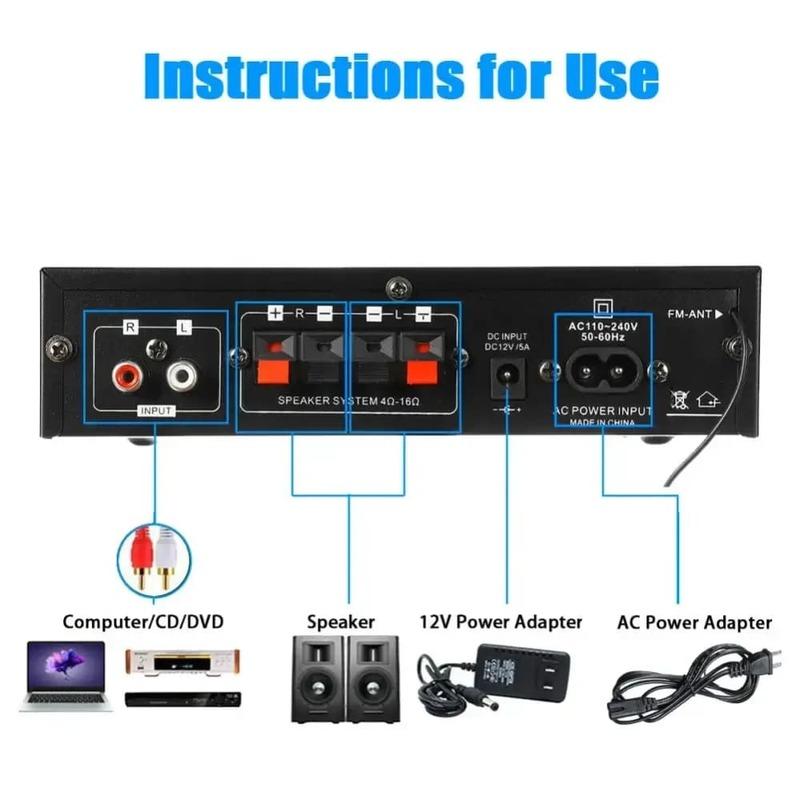 2025 New HiFi Digital AK35 Bluetooth Amplifiers MP3 Channel 2.0 Sound AMP Support 110V-240V for Home Car FM USB Remote Control