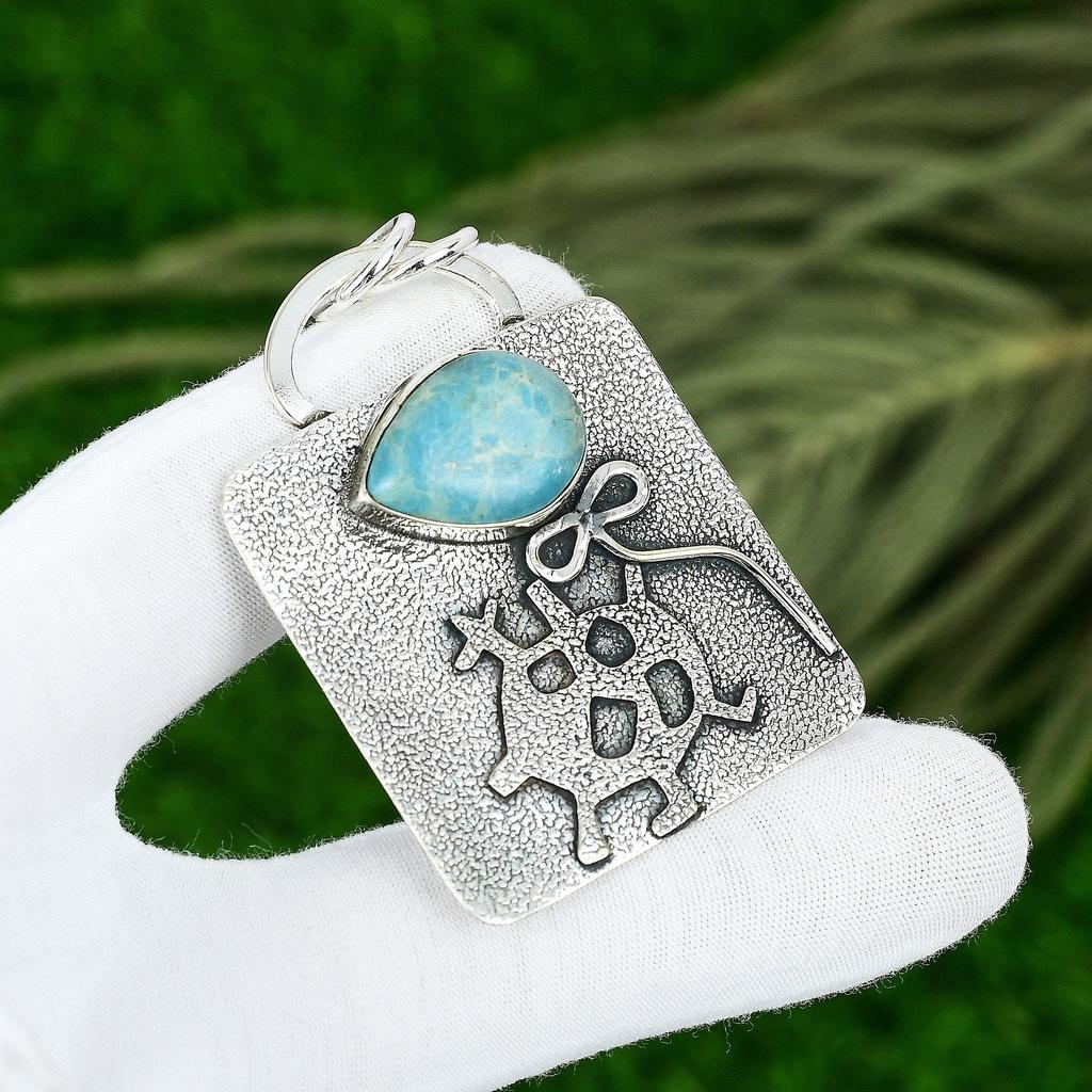 Wedding Gift For Her 925 Sterling Silver Natural Larimar Gemstone Pendant