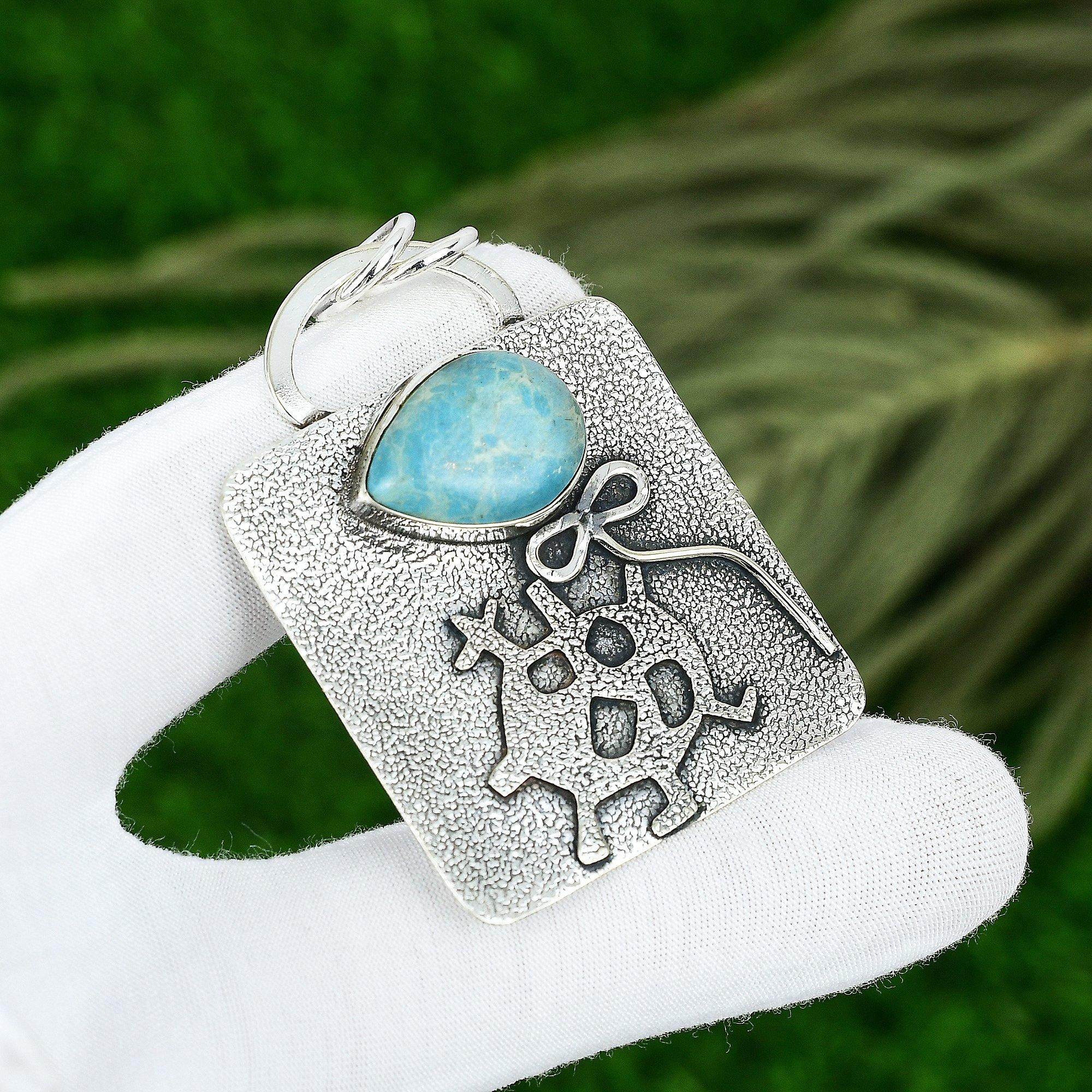 

Wedding Gift For Her 925 Sterling Silver Natural Larimar Gemstone Pendant