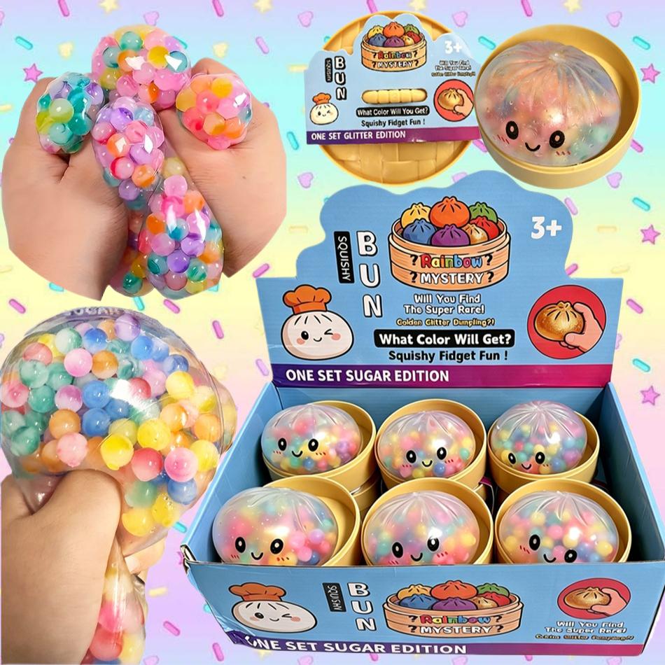 Bai Fen Bai Toys Glitter Dumpling Squishy With Box Dumplings Sensory Steamer Soft Tpr Dough Ball For Decompression Fidget Toy Stress Relief Gift