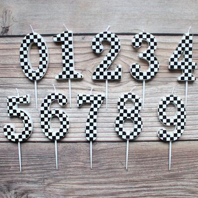 Vela Xadrez Número 0-9 Decoração de Festa de Aniversário Cartão de Sucção Grade Preto e Branco Vela Número