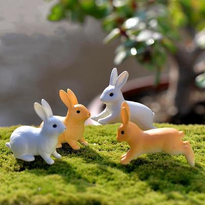 4Pcs Rabbits Miniatures Moss Microscape Rabbit Fairy Garden Accessory Home Decoration Cartoon Animal Run Rabbits