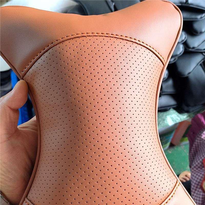 Premium Full Leather Car Headrest and Neck Support Pillow