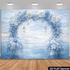 2D Light Blue Rose Arch Backdrop, 2D Flat Sea View Background for Wedding Photoshoot & Engagement