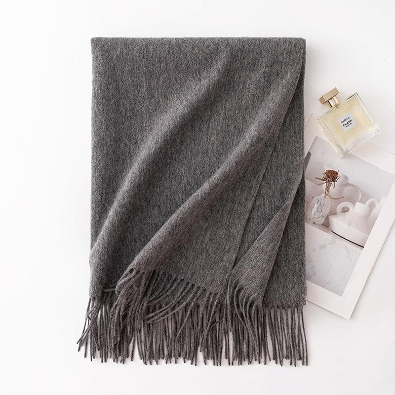 New Solid Color Widened Wool Scarf Light Luxury High End Autumn and Winter Thickened Warm Wool Large Shawl