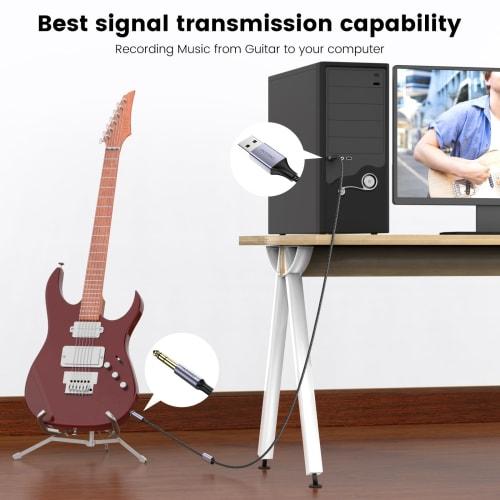MOSWAG USB to 6.35mm Audio Cable with Recording Function, USB Guitar Cable, USB 6.35mm Male to TRS Stereo Cable for Microphones, Guitars, Basses, Spea