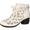 Women's Leather Hollow Out Block Heel Cool Boots Spring Summer New Round Toe Soft Sole Breathable Zippers Cave Ankle Boots