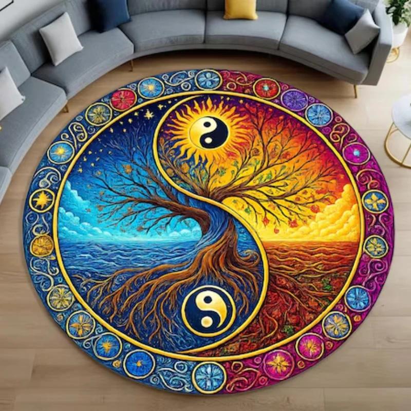 Creative Meditation Yoga Round Rug Anti-Slip Rug for Living Room Sofa Decor Bedroom Rug Exercise The Reading Area Floor Mat