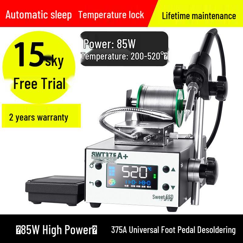 Industrial Grade Automatic Soldering Machine SWT375 with Foot Pedal, High Power Electric Iron, Hand Press Solder Dispensing.