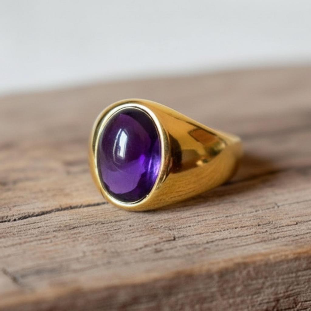Natural Purple Amethyst Signet Ring, 925 Solid Sterling Silver, Promise Ring, Unisex Handmade Jewelry