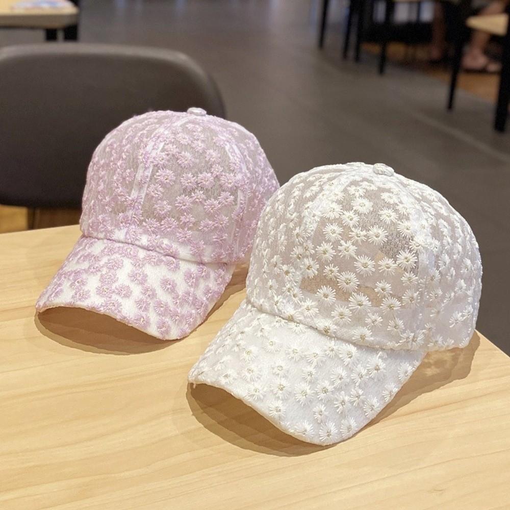 Embroidered Flower Baseball Cap Breathable Mesh Peaked Hat Fashion Visors Cap Girls
