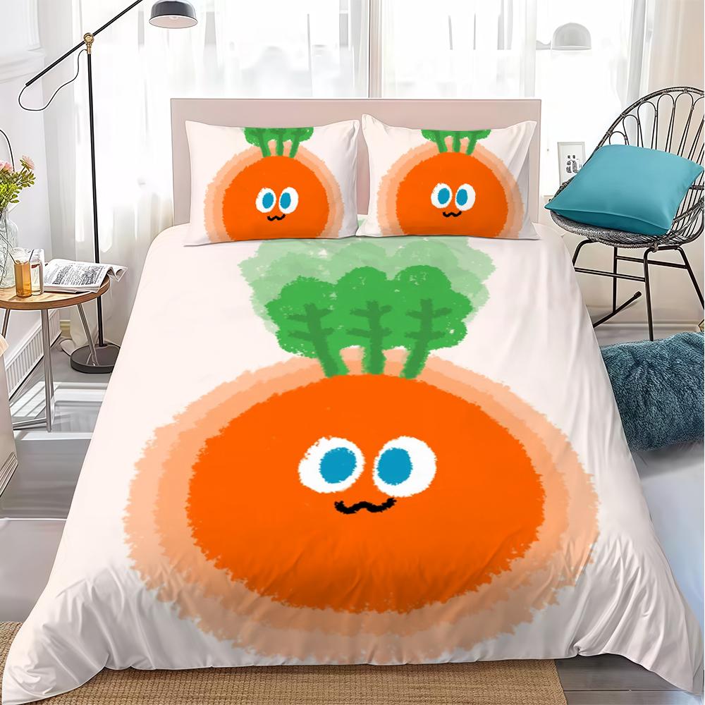 Cute M-Mojos C-Carrots Duvet Cover Set Home Style Bedding Soft Laundry Bed 3 Piece Set Student Dormitory Gift