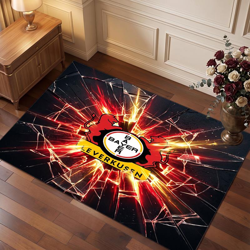 Bayer Leverkusen Football Print Crystal Velvet Rug, Comfortable Water Absorbent Non Slip Indoor Floor Carpet
