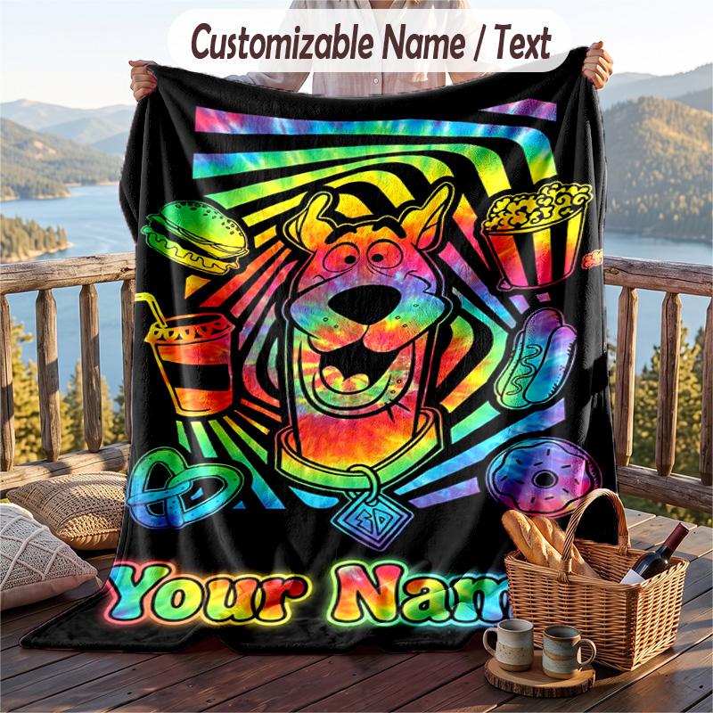 Custom Text Flannel Throw Blanket, Lightweight Cozy Bed Sofa BlanketScooby-Doo