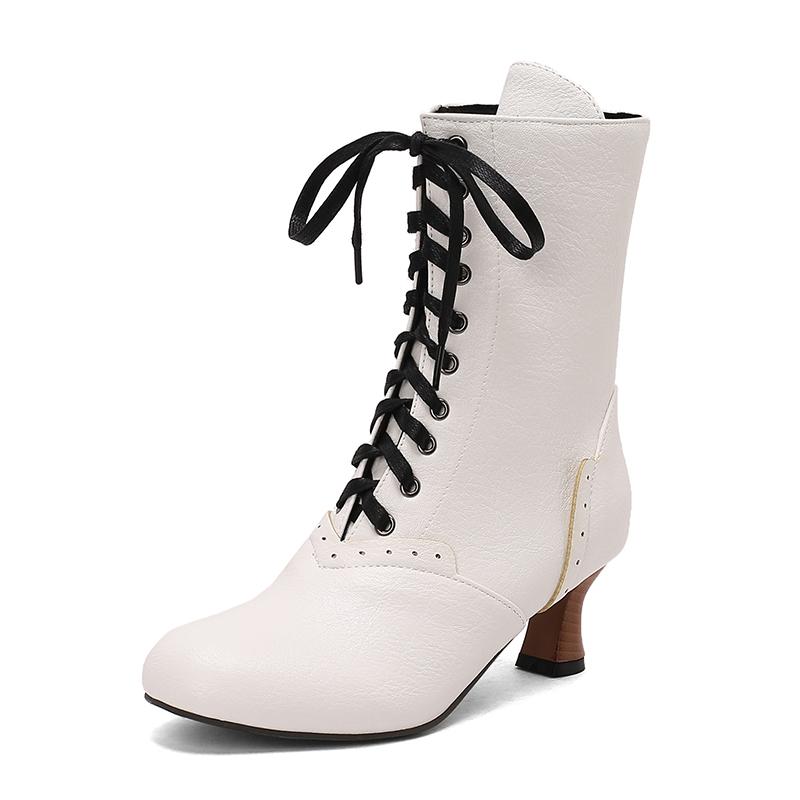 Fashion 2026 New Lace Up Ladies High Heel Shoes Strange Steampunk Boot Victorian Ankle Boots Women Pointed Toe Thick Soled Short Boots