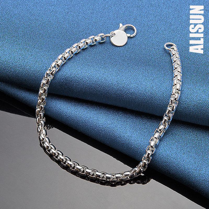 925 Sterling Silver 4mm Box Chain Bracelet Fashionable Wedding Jewelry