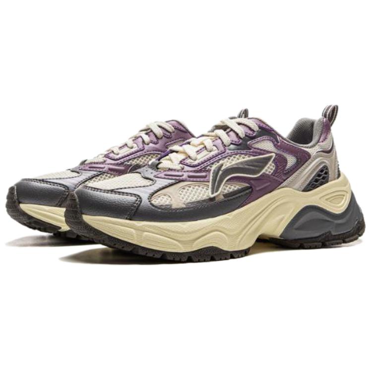 New LiNing Slip Resistant Abrasion Resistant Low Top Casual Shoes Women's Beige Purple AGCV112-2