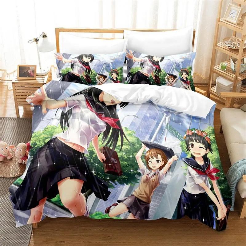 Misaka Mikoto A Certain Magical Index Railgun Bedding Set,Girls Adult Single Twin Queen Size,Duvet Cover Pillowcase Bedding