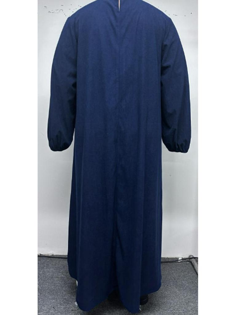 Middle East Plus Size Pleated Solid Long Sleeve Loose Lantern Dress: Comfortable, Flaw-Covering, Slimming Long Skirt