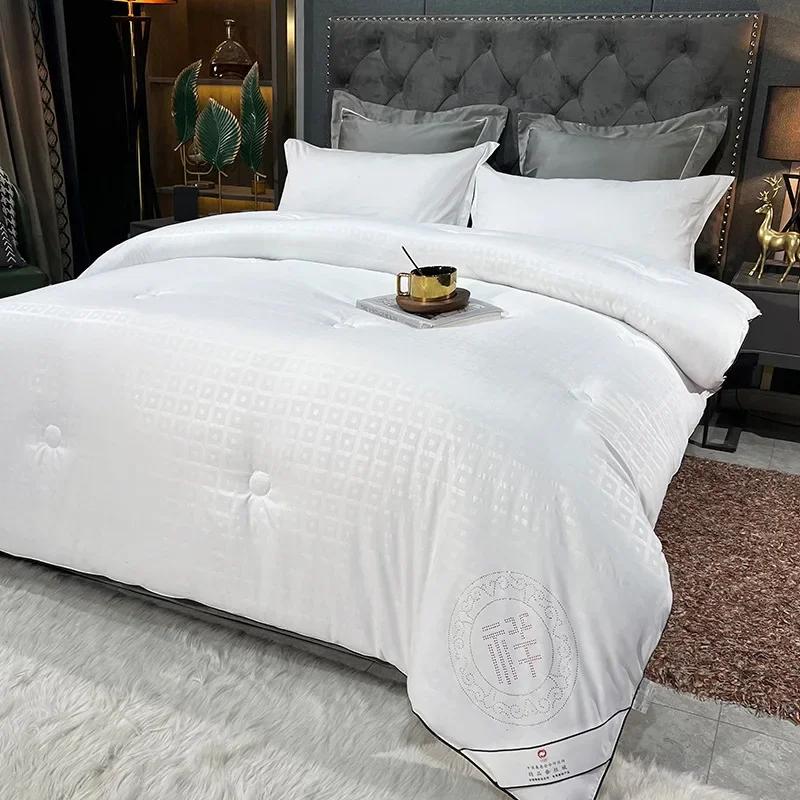 Premium Silk Quilt Square Grid Cotton Fabric Comforter Chinese Xiang Marriage Quilts Double Bed Summer Duvets 220x240