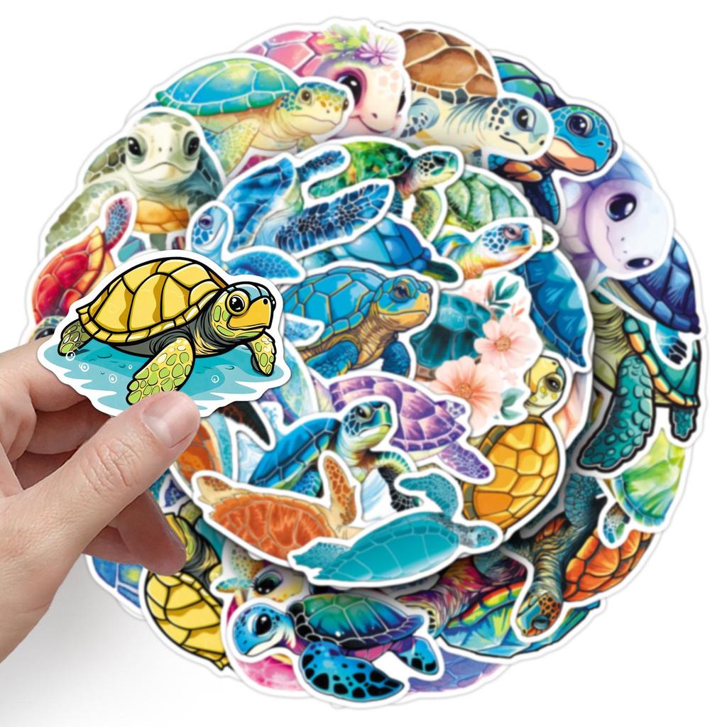 50 Cute Sea Turtle Stickers: Waterproof, Colorful Cartoons for Journals, Laptops, Water Bottles, and More