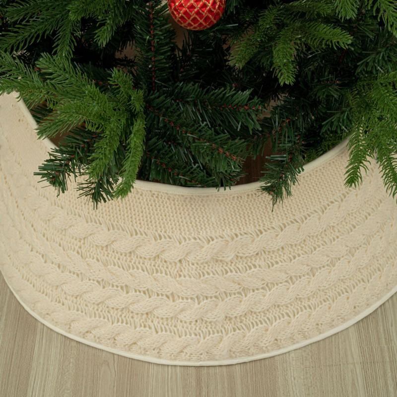 Christmas Tree Skirt Beige Knit Collar Home Party Decor