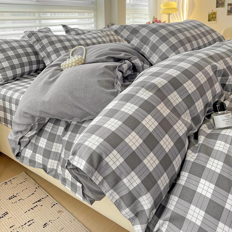 Class A Maternal And Infant Grade Small Fresh Pure Abraded Four-Piece Set Skin-Friendly Bed Sheet Washed Cotton Quilt Cover Student Dormitory 3Pcs Set