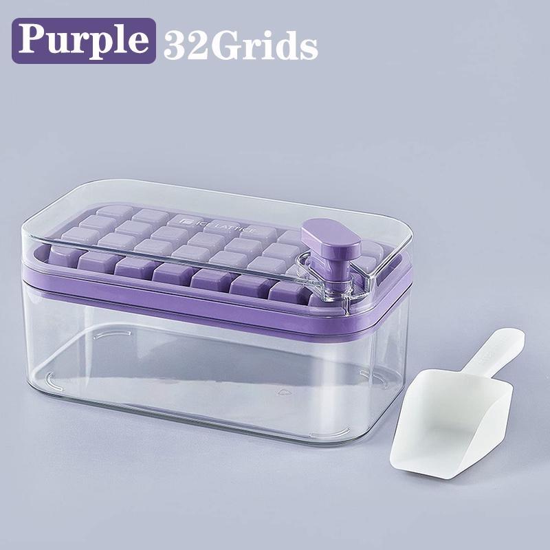 

1 шт., пресс-форма для льда с одной кнопкой, коробка для формования льда 32/64 сетки, пластиковая форма для изготовления кубиков льда, форма для лотка для льда с коробкой для хранения с кухонным барным инструментом для прохладительных напитков 32grids