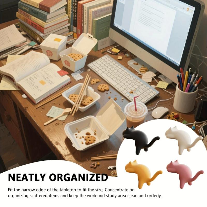 Cute Cat Shaped Table Edge Hooks Adhesive Free Desk Hanger for Bag Key Headphone Office Home Desk Organizer Hook for Hanging