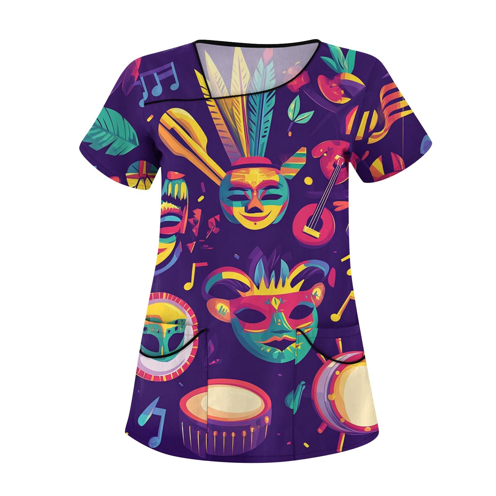 

Женская повседневная рабочая одежда с короткими рукавами и наклонным воротником с принтом и двойными карманами L фиолетовый