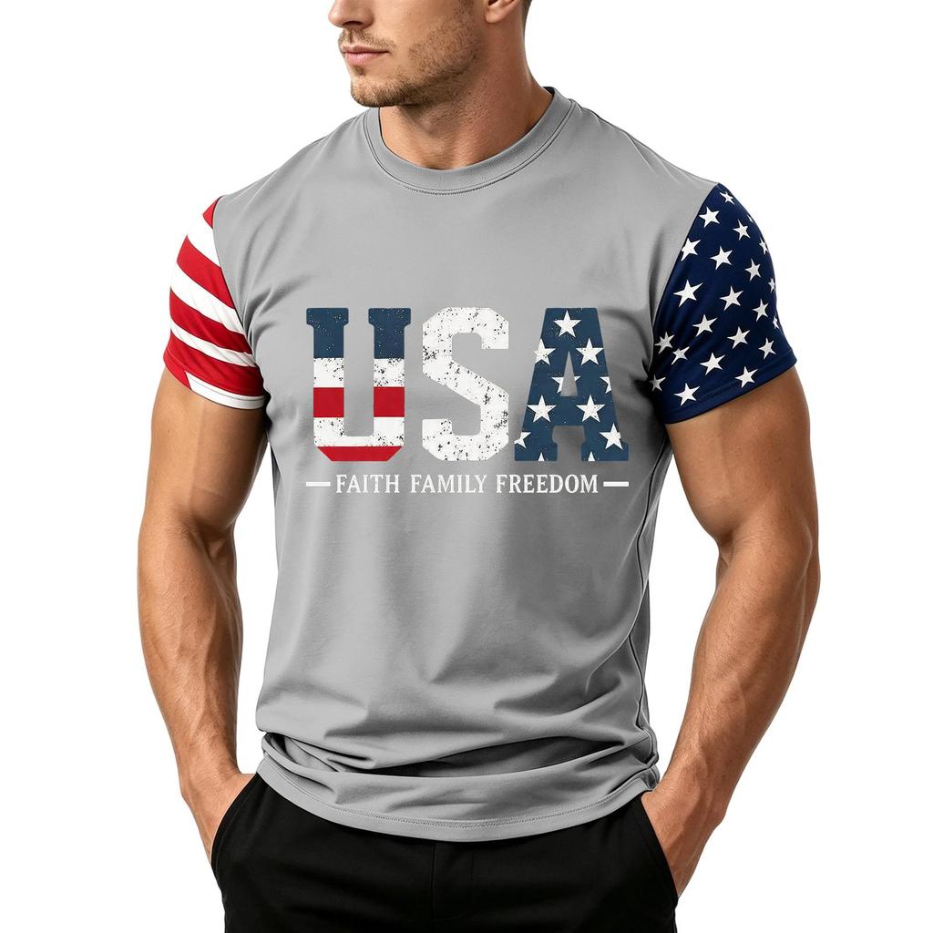 Men's Independence Day Flag Print Short Sleeve T-Shirt, Loose Casual Daily Summer Tops