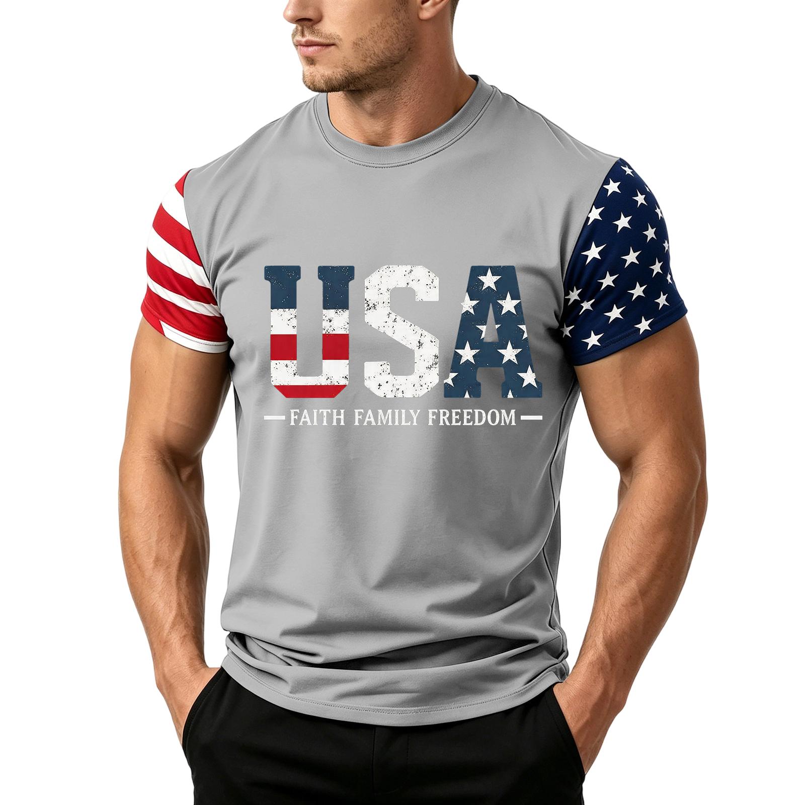 

Men s Independence Day Flag Print Short Sleeve T-Shirt, Loose Casual Daily Summer Tops L