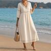 QICED Fashion Summer Spring Solid Color Print  3/4 Sleeves V-Neck Casual Dresses