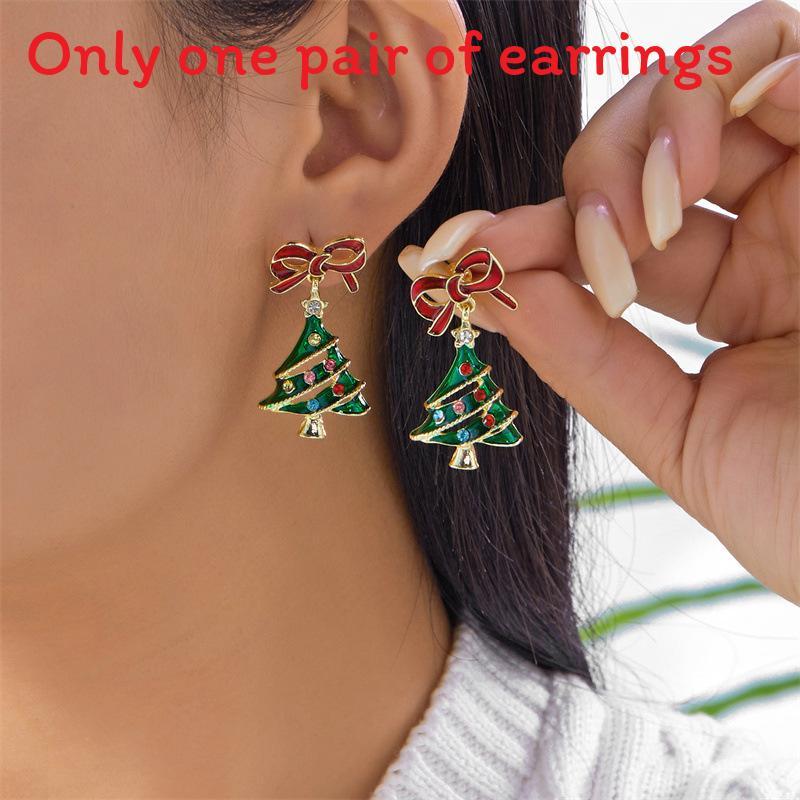 Christmas Tree And Star Drop Dangle Earrings With Ceramic Ear Pins For Womens Holiday Jewelry