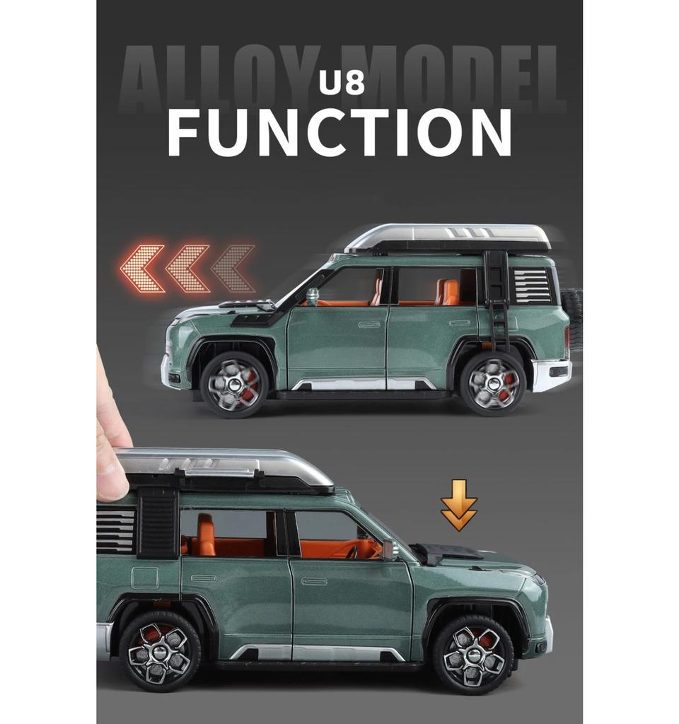 1/24 BYD Yangwang U8 Alloy SUV Car Model Diecast Metal New Energy Off-Road Vehicles Car Model Sound and Light Childrens Toy Gift