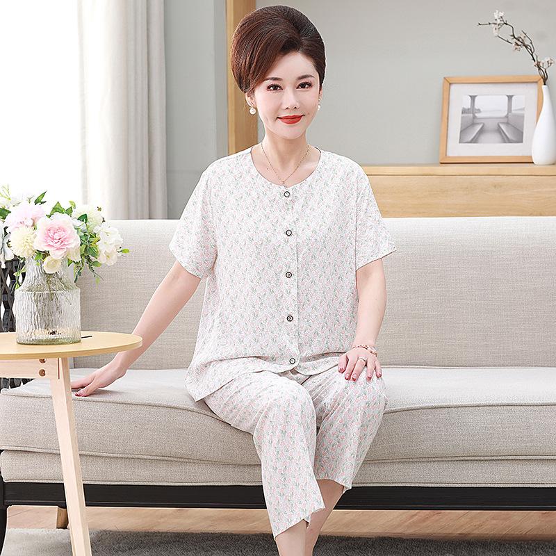 Women's Pajamas Short Sleeve Long Pants Loungewear Button Cardigan Set