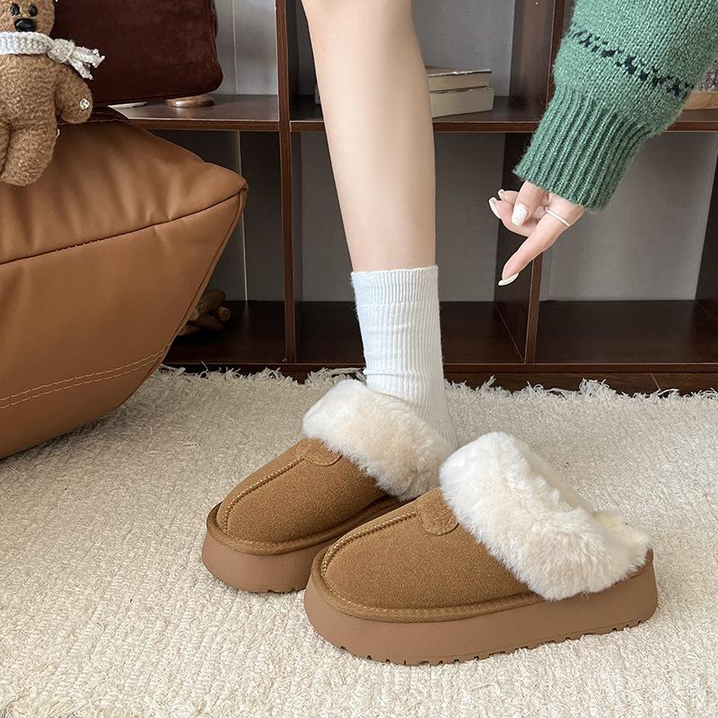 Thick-soled Wool Integrated Slippers Outer Slippers 2025 New Autumn and Winter Bag Head Fluffy Slippers Piled Cotton Slippers