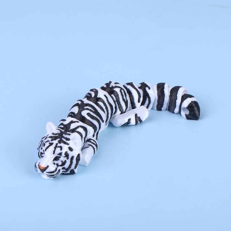 3D Printed Articulated Tiger Statue Smooth Edges Movable Joints for Living Room Shelf Decor