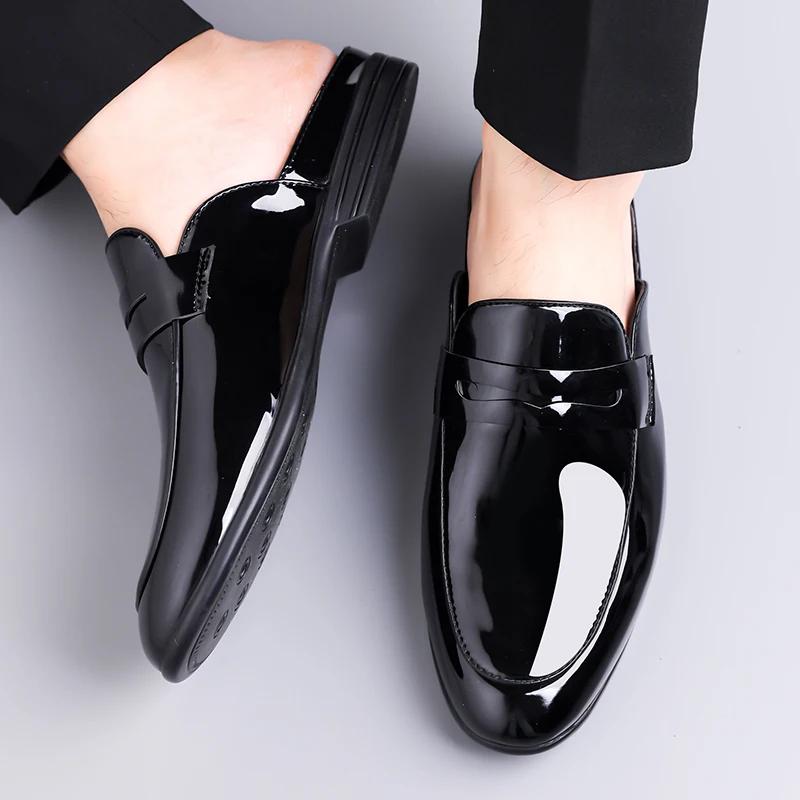 Leather Men Half Slippers Loafers Summer Breathable Casual Shoes Slip-on Lazy Driving Shoes Comfortable Walk Loafers Moccasins
