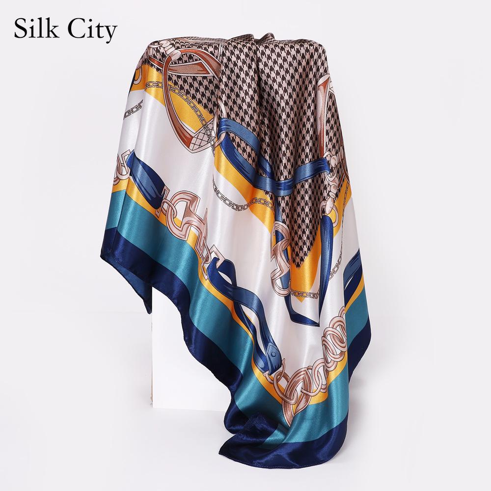 

Высококачественные роскошные шелковые шарфы, повязка на голову, шарфы, шейный шарф для женщин, шелковый шарф с цепочкой, женская декоративная шаль