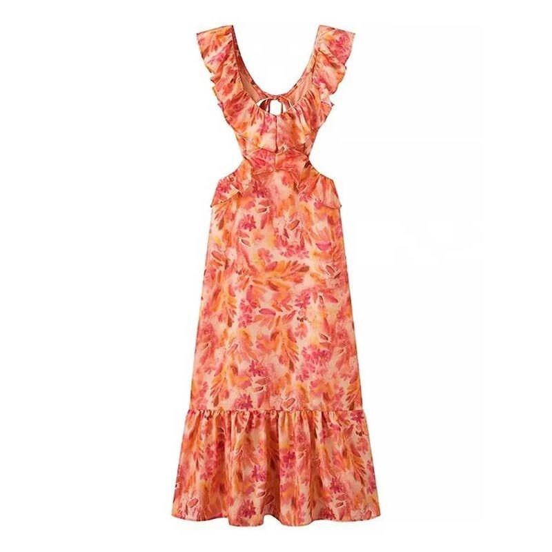 Stacked Fungus Edge Strap Backless Dress Laminated Wooden Ear Strap Dress