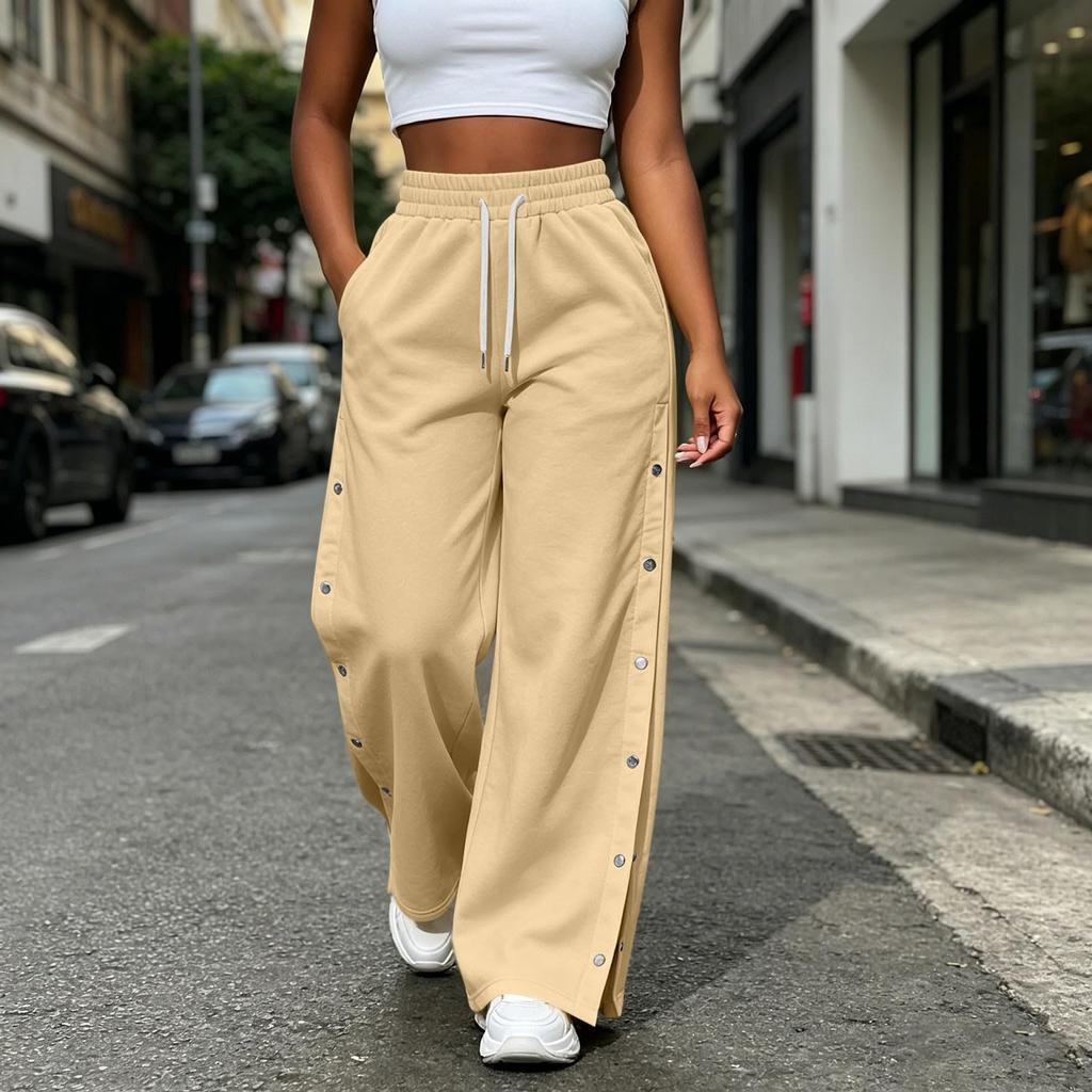 Pantaloni Larghi Casual Colorati da Donna con Bottoni Laterali Pantaloni a Vestibilità Larga per l'Uso Quotidiano