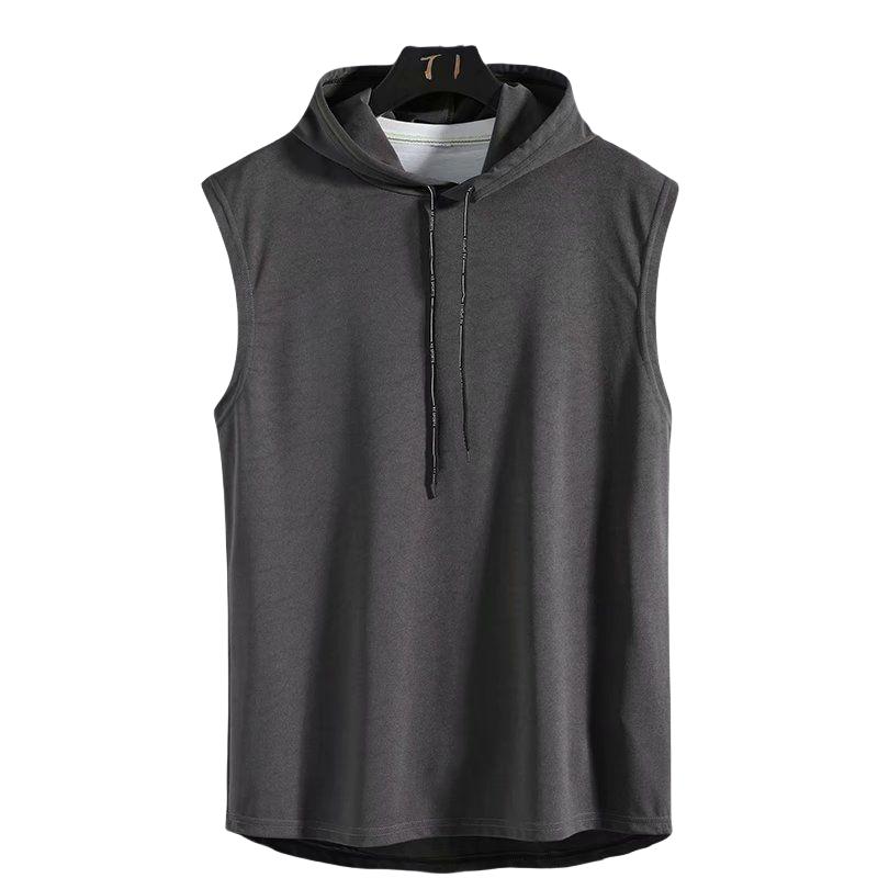 Men's Sleeveless Hooded Tank Tops Summer Gym Bodybuilding Fitness Sport Workout Singlet Solid Color Sports Vest