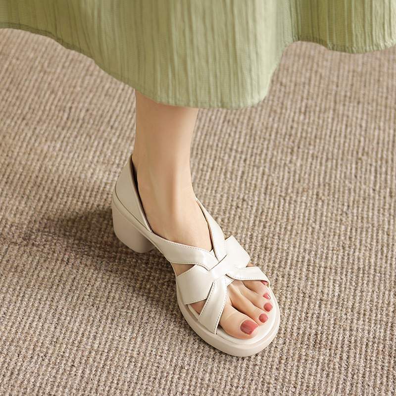Krazing Pot Mikrofaser Mode Dicke Mittlere Absätze Peep Toe Schuhe Europäisches Design Sommer Größe 43 Größe 42 Plateau Damen Sandalen